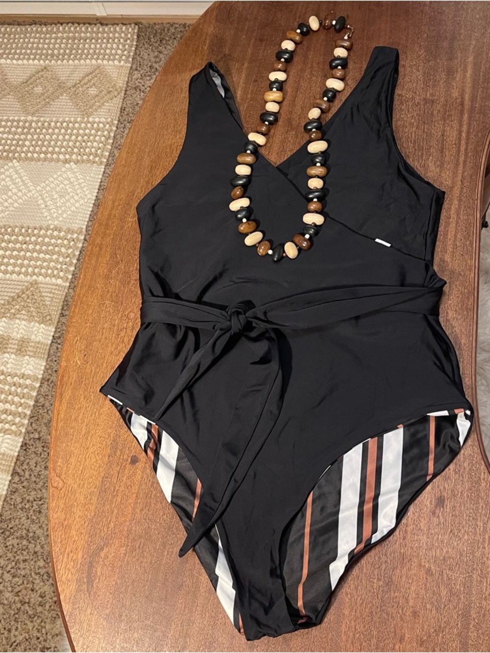 Baiia Black One-Piece Swimsuit with Striped Lining Reversible - Picture 5 of 12